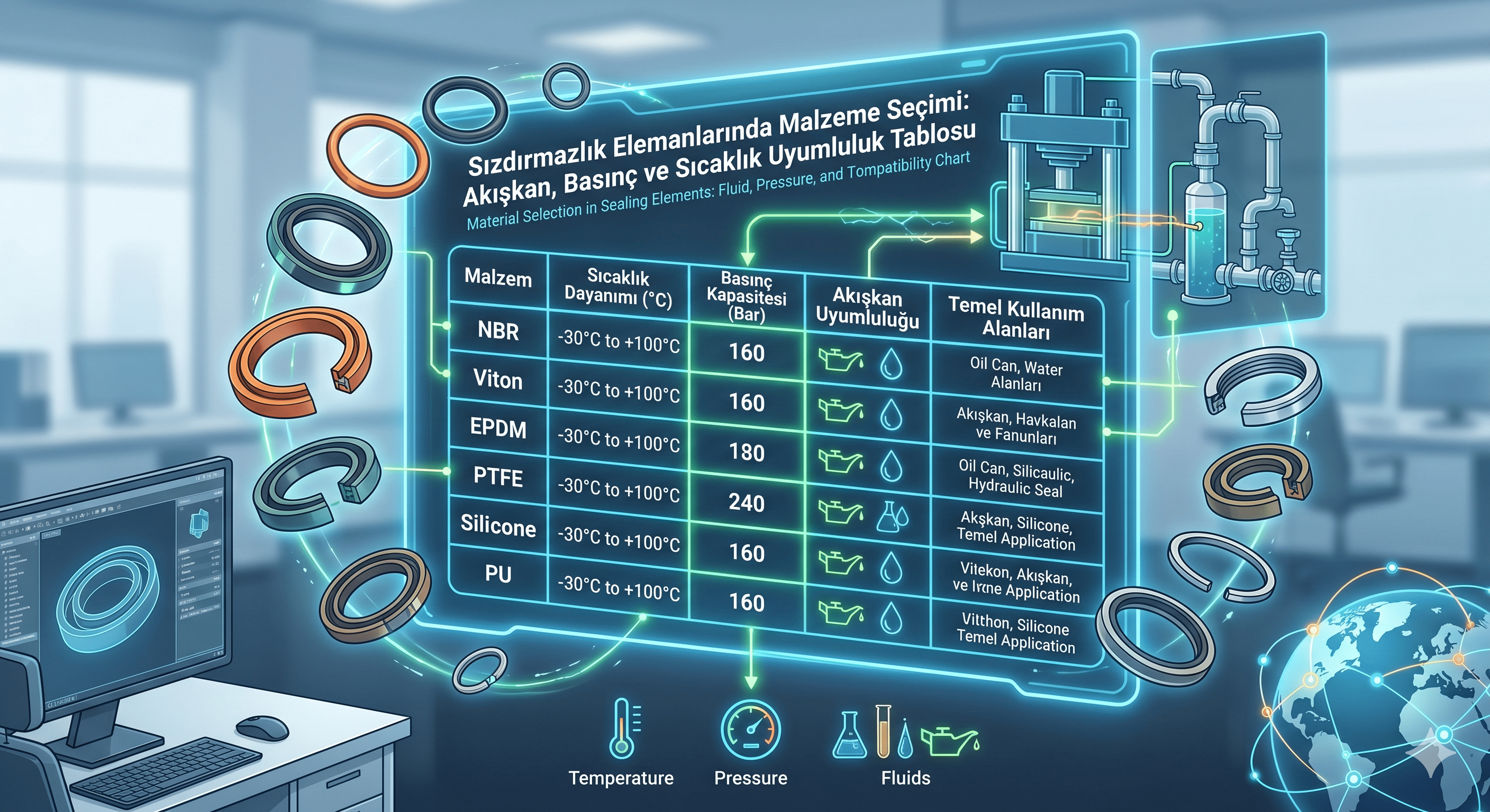 Sızdırmazlık Elemanlarında Malzeme Seçimi: Akışkan, Basınç ve Sıcaklık